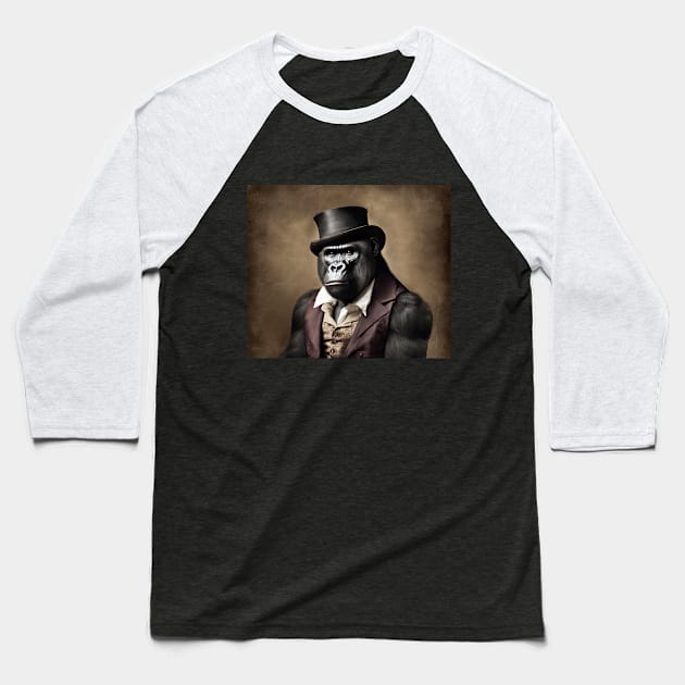 Victorian Gorilla Portrait Artistic Gift Fashion Gorilla Style Baseball T-Shirt by popanato